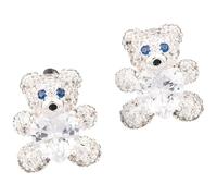 Equilibrium Sparkly Teddy Bear Stud Earrings, Silver Plated with Cubic Zirconia, Blue CZ Eyes, Heart CZ, Girls Jewellery