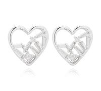 Equilibrium Te Amo Baguette Heart Silver Plated Earrings - Delicate Sparkling CZ Heart Studs