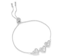 equilibrium Te Amo Collection Silver Plated Adjustable Friendship Bracelet with Pavé Cubic Zirconia Irregular Hearts Design
