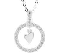 equilibrium Te Amo Collection Silver Plated Necklace with Pavé Cubic Zirconia Circle Pendant and Heart Charm