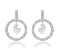 Equilibrium Te Amo Encircled Heart Drop Earrings, Silver Plated, Pavé Cubic Zirconia Crystal Circle, Romantic Love Jewellery Gift for Women