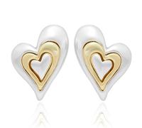 Equilibrium Te Amo Layered Heart Stud Earrings, Two-Tone Silver and Gold Plated, Romantic Jewellery Gift