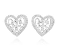 Equilibrium Te Amo Scribble Hearts Silver Plated Earrings with Pavé Cubic Zirconia, Heart Design Stud Earrings