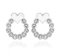 Equilibrium Te Amo Silver Plated Crystal Heart Earrings, Circle Design with Rhinestone Detail, Fashion Jewellery for Women