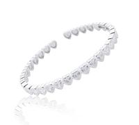 equilibrium Te Amo Silver Plated Crystal Hearts Bangle - Elegant Adjustable Heart-Set CZ Bracelet Gift Boxed