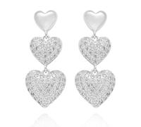 Equilibrium Te Amo Silver Plated Heart Earrings Collection - Sparkle Drops, Triple, Cut Out, Vignette, Twist Huggie (Triple Heart H 2.6 cm × W 1 cm × D 0.4 cm)