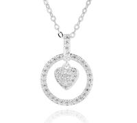 equilibrium Te Amo Silver Plated Necklaces Collection - Sparkle, Triple, Scribble & Encircled Heart Designs (Encircled Heart: H 1.7 cm × W 1.3 cm × D 0.2 cm)