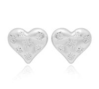 Equilibrium Te Amo Starstruck Heart Stud Earrings, Silver Plated, Floral Embossed, Romantic Love Jewellery Gift for Women