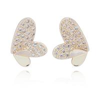 Equilibrium Te Amo Two Hearts Gold Plated Pavé Stud Earrings, Height: 1.2 x Width: 1.3 x Depth: 0.4 in cm