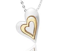 equilibrium Te Amo Two Tone Layered Heart Necklace, Silver and Gold Plated Pendant with Chain, Gift Boxed