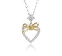 equilibrium Te Amo Two Tone Real Silver and Gold Plated Heart Bow Necklace