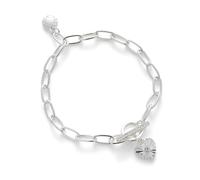 Equilibrium Te Amo Vignete Heart Pendant Silver Plated Chain Link Bracelet