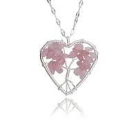 Equilibrium Tree of Life Silver Plated Necklace - Heart Amethyst, Circle Aventurin, Heart Rose Quartz or Circle Natural Quartz (Heart Rose Quartz)