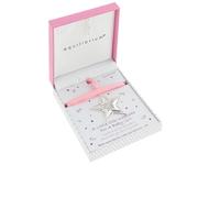 Equilibrium Twinkle Star Silver Plated Baby Girl Keepsake Gift with Pink Ribbon