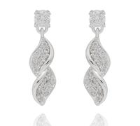 Equilibrium Twisted Bliss Cubic Zirconia Drop Earrings, Silver Plated, Sparkling Pavé Design, Gift Boxed