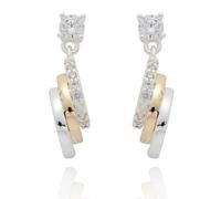 Equilibrium Twisted Bliss Drop Earrings, Two-Tone Silver and Gold Plated, Pavé Cubic Zirconia, Contemporary Mixed Metal