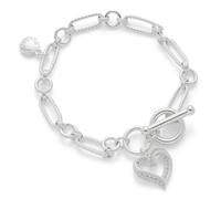 equilibrium Twisted Bliss Silver Plated Bracelet with Pavé CZ Heart Charm, Adjustable Toggle Clasp, 1.5 cm
