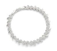 equilibrium Twisted Bliss Silver Plated Crystal Tennis Bracelet, Elegant Design, Curved Pattern (Twisted Tennis: H 0.9 cm × W 0.6 cm × D 0.3 cm)