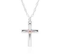 equilibrium Two-Tone Cross Necklace with Heart Detail, Silver and Rose Gold Plated, 2.2 x 1.4 cm, Elegant Timeless Jewellery