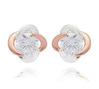 Equilibrium Two Tone Cubic Zirconia Crystal Stud Earring, Silver and Rose Gold Plated, Solitaire Knot Design, Gift Boxed