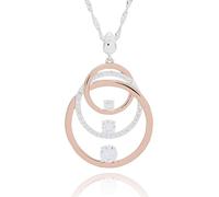 equilibrium Two Tone Entwined Rings Necklace, Silver and Rose Gold Plated, Interlocking Circle Pendant with Cubic Zirconia