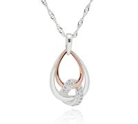equilibrium Two Tone Entwined Teardrops Necklace, Silver and Rose Gold Plated, Pavé CZ Accent, Teardrop Pendant, 2.4 x 1.3 x 0.4 cm