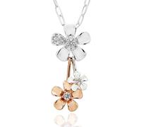 equilibrium Two Tone Floral Necklace, Silver and Rose Gold Plated Flower Pendant with Pavé Cubic Zirconia Crystals