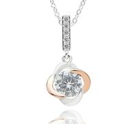 equilibrium Two Tone Flower Pendant Necklace, Silver and Rose Gold Plated, Cubic Zirconia Solitaire, Minimalist Sparkle Jewellery