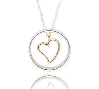 equilibrium Two Tone Heart Necklace, Nan I Love You to the Moon and Back Message Ring Pendant, Silver and Gold