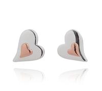 Equilibrium Two-Tone Heart Stud Earrings, Polished Silver and Rose Gold Finish, Double Heart Design