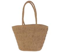equilibrium Woven Fringe Tote Bag, Tan, Lightweight Summer Beach Shoulder Handbag