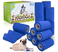 Equimed 12pc Vet and Pet Self Adhesive Bandage Wrap - Stretchy, Strong and Cohesive Non-Woven Individually Wrapped Conforming Compression Aid for Horse, Dog and Animal Athletic Relief (10cm, Blue)