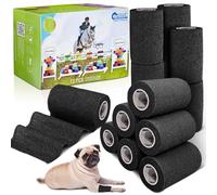 Equimed 12pc Vet and Pet Self Adhesive Bandage Wrap - Stretchy, Strong and Cohesive Non-Woven Individually Wrapped Conforming Compression Aid for Horse, Dog and Animal Athletic Relief (10cm, Black)