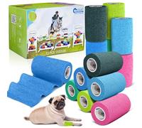Equimed 12pc Vet and Pet Self Adhesive Bandage Wrap - Stretchy, Strong and Cohesive Non-Woven Individually Wrapped Conforming Compression Aid for Horse Animal Athletic Relief (10cm, Multi)