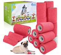 Equimed 12pc Vet and Pet Self Adhesive Bandage Wrap - Stretchy, Strong and Cohesive Non-Woven Individually Wrapped Conforming Compression Aid for Horse, Dog and Animal Athletic Relief (10cm, Red)