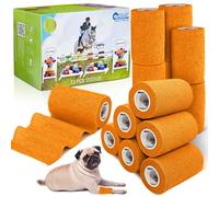 Equimed 12pc Vet and Pet Self Adhesive Bandage Wrap - Stretchy, Strong and Cohesive Non-Woven Individually Wrapped Conforming Compression Aid for Horse, Dog and Animal Athletic Relief (10cm, Orange)