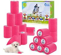 Equimed 16pc 7.5 cm Vet and Pet Self Adhesive Bandage Wrap - Stretchy, Strong and Cohesive Non-Woven Individually Wrapped Conforming Compression Aid for Animal Athletic Relief (crimson10)