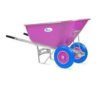 Equimed Garden Wheelbarrow - Extra Large Trolley with 200L Plastic Bucket, Puncture-Proof PU Wheels, Galvanised Frame (Pink/Blue)