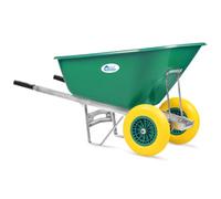 Equimed Garden Wheelbarrow - Extra Large Trolley with 200L Plastic Bucket, Puncture-Proof PU Wheels, Galvanised Frame (Green/Yellow)