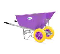 Equimed Garden Wheelbarrow - Extra Large Trolley with 200L Plastic Bucket, Puncture-Proof PU Wheels, Galvanised Frame (Purple/Yellow)