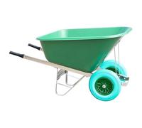 Equimed Garden Wheelbarrow - Extra Large Trolley with 200L Plastic Bucket, Puncture-Proof PU Wheels, Galvanised Frame (Green/Turquoise)