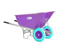 Equimed Garden Wheelbarrow - Extra Large Trolley with 200L Plastic Bucket, Puncture-Proof PU Wheels, Galvanised Frame (Purple/Turquoise)