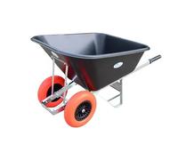 Equimed Garden Wheelbarrow - Extra Large Trolley with 200L Plastic Bucket, Puncture-Proof PU Wheels, Galvanised Frame (Black/Red)