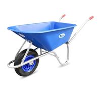 Equimed Garden Wheelbarrow - Lightweight Trolley with 85L Plastic Bucket, Puncture-Proof PU Wheel, Galvanised Frame (Blue)