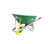 Equimed Garden Wheelbarrow - Trolley with 120L Plastic Bucket, Puncture-Proof PU Wheel, Galvanised Frame (Green/Yellow)