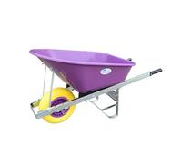 Equimed Garden Wheelbarrow - Trolley with 120L Plastic Bucket, Puncture-Proof PU Wheel, Galvanised Frame (Purple/Yellow)