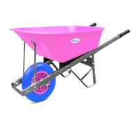 Equimed Garden Wheelbarrow - Trolley with 120L Plastic Bucket, Puncture-Proof PU Wheel, Galvanised Frame (Pink/Blue)