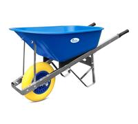 Equimed Garden Wheelbarrow - Trolley with 120L Plastic Bucket, Puncture-Proof PU Wheel, Galvanised Frame (Blue/Yellow)