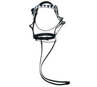 EquiMed Hobby Horse Show Bridle - Real Leather with Blue & White Browband - Fits Equimed Standard & Medium Hobby Horse Range