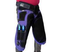 Equine Care Farrier Apron Chaps - 27" & 29" - Suede Leather & Canvas - 4 Pockets, 2 Magnets - Horse Shoeing & Hoof Trimming - Blue/Black, 29 inches (75 cm) Length